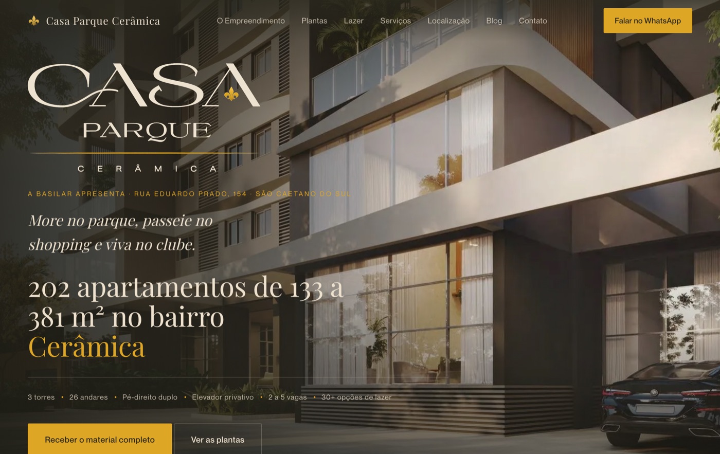 Landing page do Casa Parque Cerâmica no computador